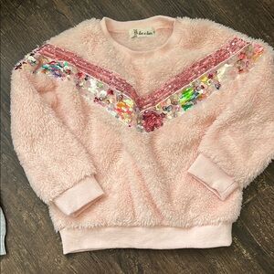 Doe a Dear Pink Fuzzy Sweater with Sequin Detail